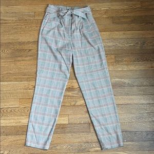 Express paper bag waist plaid pants